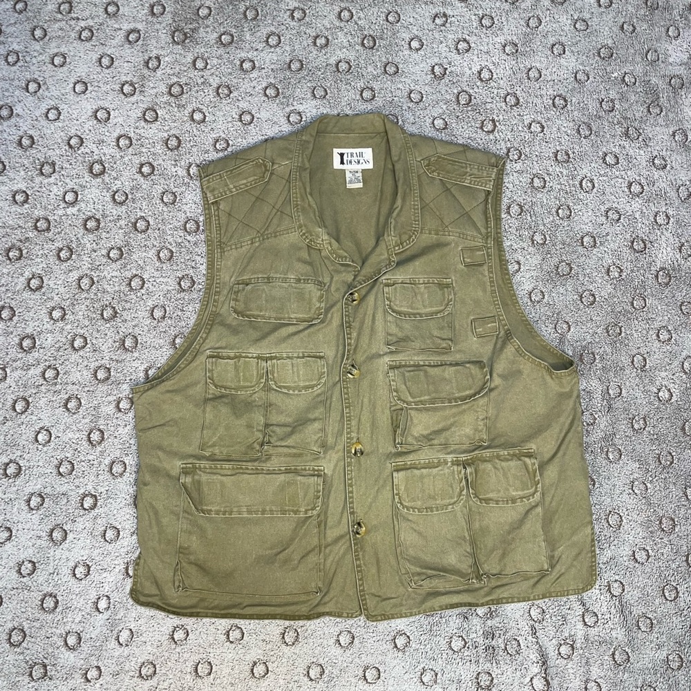 Vintage Trail Designs Khaki Fishing Hunting Photographer Vest Pockets Men SZ XL